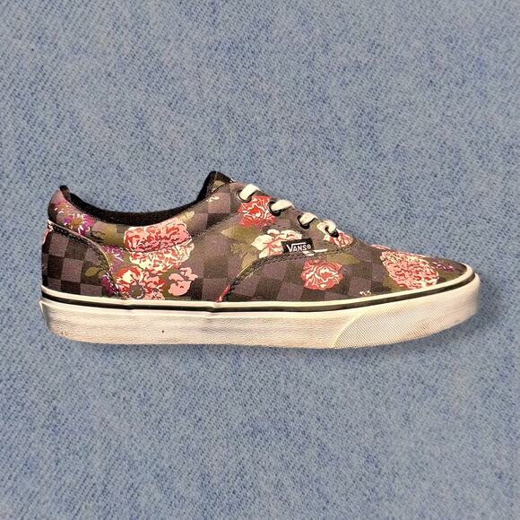 Vans Authentic Women’s Pink & Grey Floral Checkered Sneakers - Size 10.5 - Picture 2 of 7